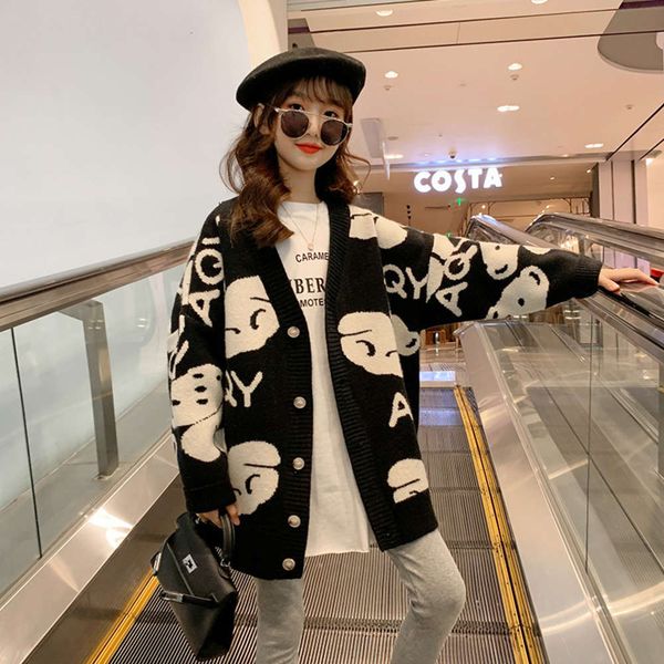 

sweater 2020 new autumn drs, foreign sle, korean version, girls' cardigan, children's t-shirt, Black