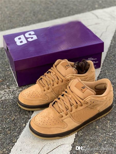 

authentic dunk sb low wheat mocha skateboard shoes wheat suede outdoor sports shoes tan men women sneakers with box bq6817-204