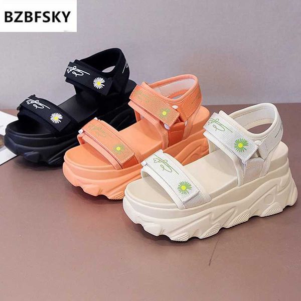 

2021 new 8cm platform sandals women wedge high heels shoes women buckle leather canvas summer zapatos mujer wedges woman sandal, Black