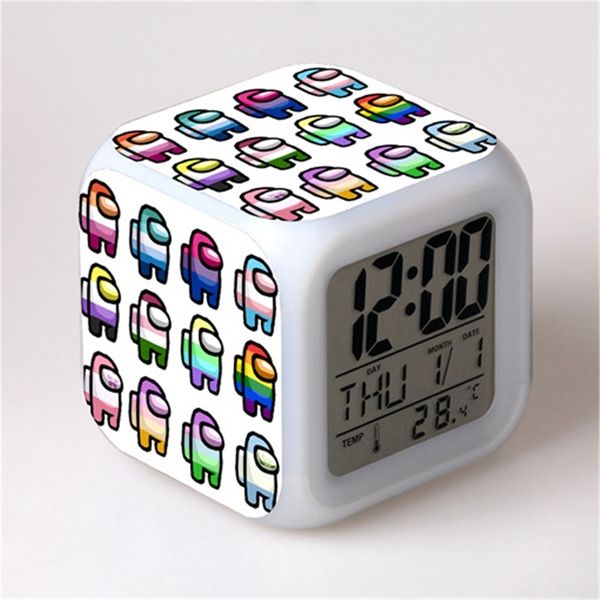 

53color among us cartoon square led screen alarm clock luminous electronic colour changes prompt clock night light toys gifts new cz0127a