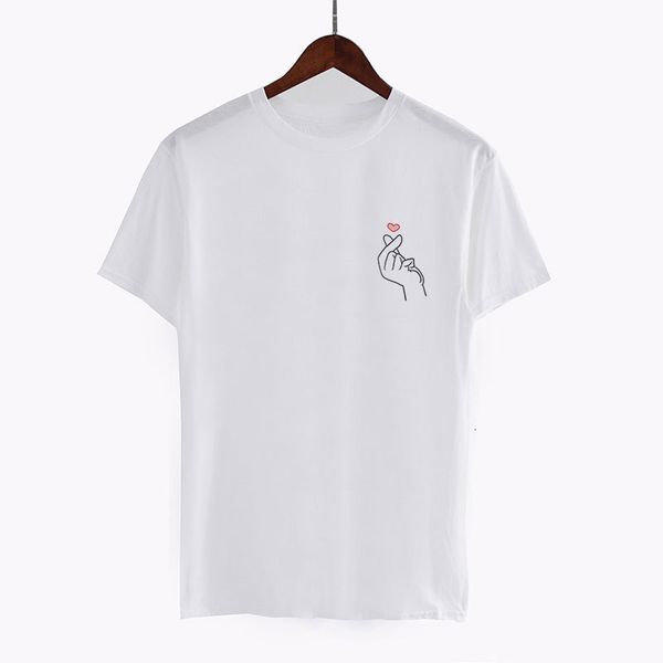 

kpop finger heart print women's summer korean o-neck short sleeve ulzzang tees harajuku fashion t-shirt, White