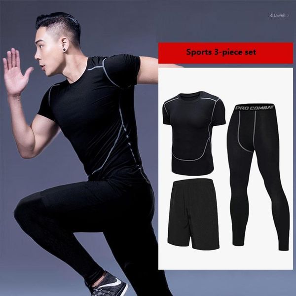 

running sets sports 3-piece set men's casual fitness clothes quick-drying training pants suit sportssweater1, Black;blue