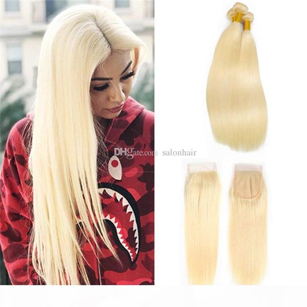 

brazilian 613 straight human hair bundles with closure 100%unprocessed virgin hair 3 bundles with lace closure honey platinum hair extension, Black