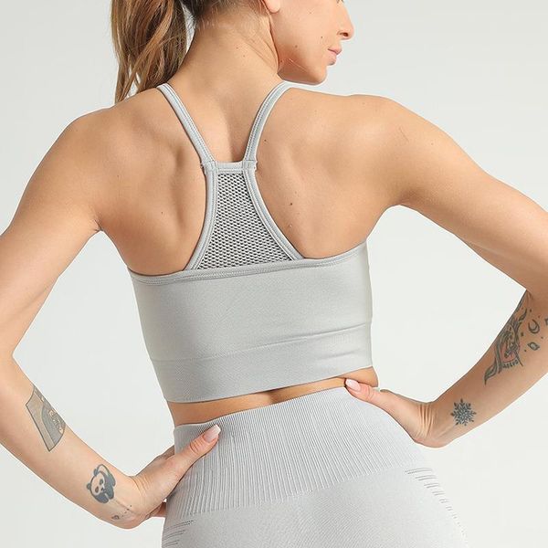 

seamless women fitness o neck backless strapless spandex skinny bra solid hollow out femme short, White