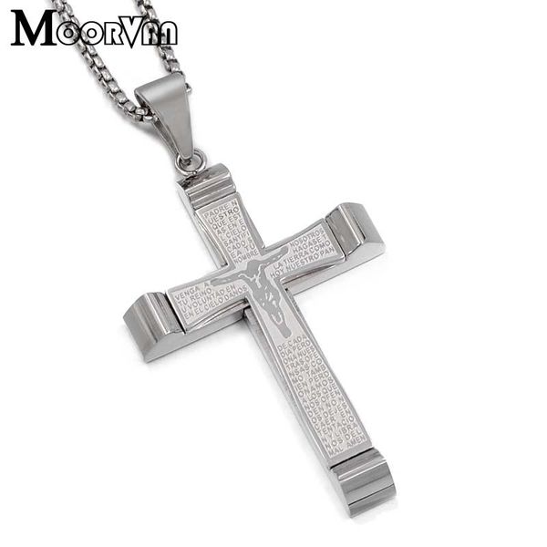 

свадьба большой кулон католицизм крест ожерелья писание ювелирные изделия для отца, парень, мужа, мужчины нержавеющая сталь панк p761, Silver