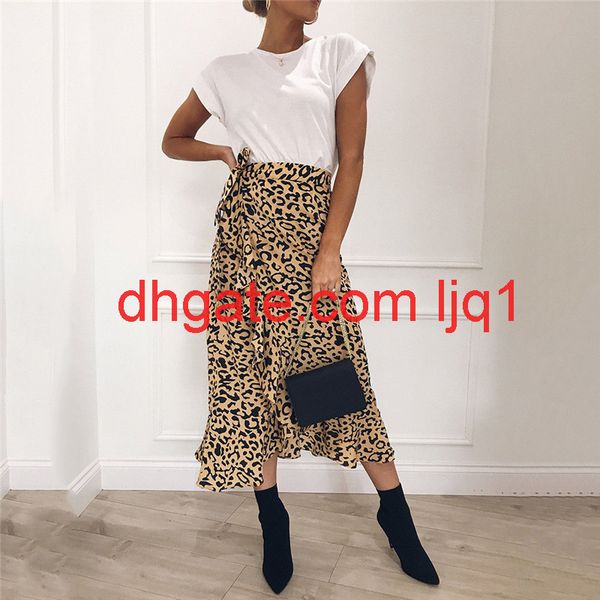 

summer women lace up skirts fashion high waist ruffles loose slim long wrap skirt new ladies leopard outwear clothing, Black