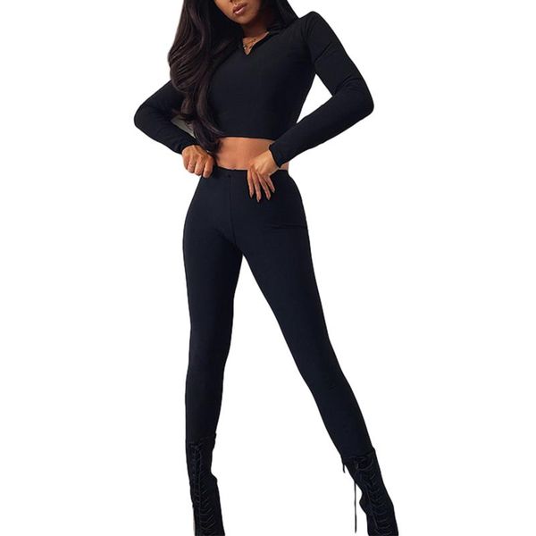 

2 pcs women solid color outfits autumn adults long sleeve hooded crop pencil pants, Gray