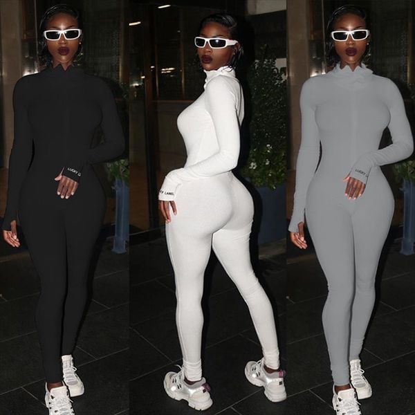 

счастливая этикетка комбинезона для женщин сплошной с длинным рукавом набор фитнес paysuit спортивная одежда на молнии кузов вышивка budie l, Black;white