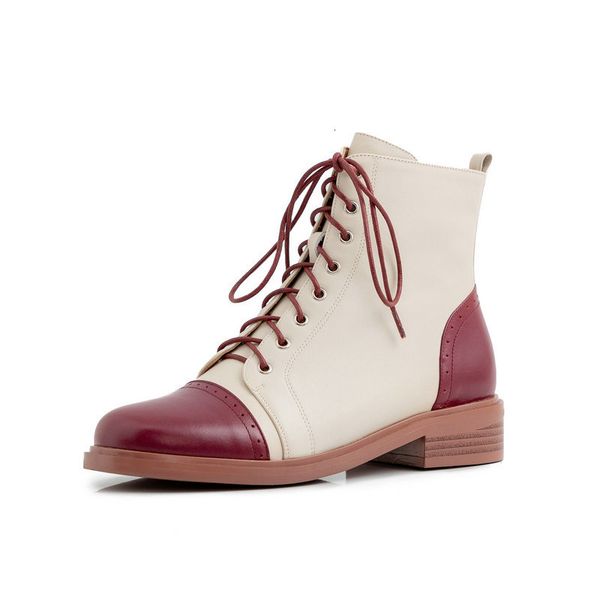 

2021 new genuine leather color matching women ankle classic round toe square heels western boots office shoes wj9z, Black