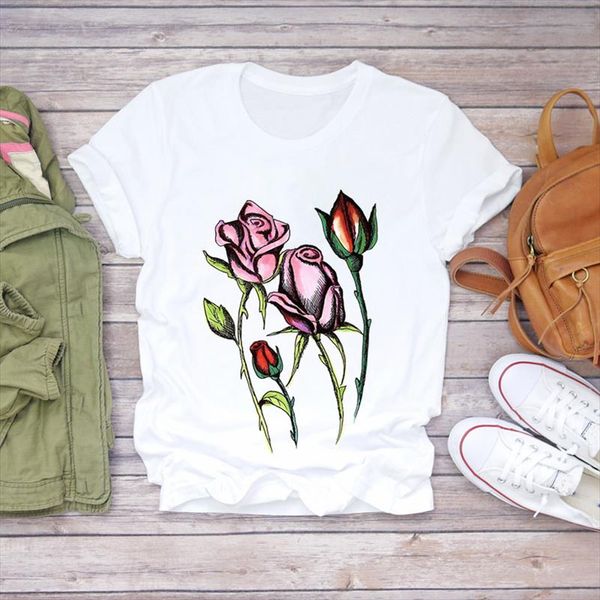

женщины акварель цветочный цветок любовь 90s trend мода дамы печать леди t футболки лучшие женские графические футболка женская tee рубашка, White