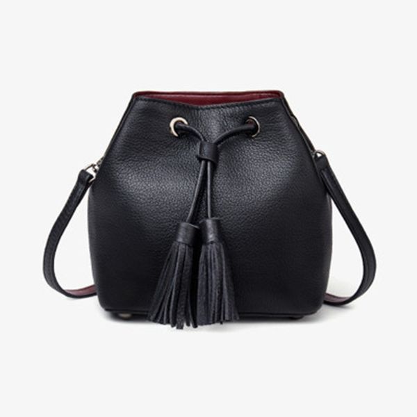 

natural leather bucket solid colored great crossbody messenger bag female purse