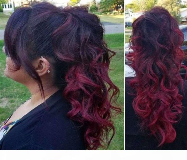 

burgundy 99j drawstring messy curly long high ponytail hair extension 140g cuticle aligned virgin human hair pony tail hairpiece, Black