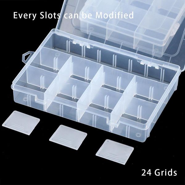 

jhnby plastic rectangle 24/12 grid compartment storage big box earring ring jewelry beads case container display diy accessories bbyexf