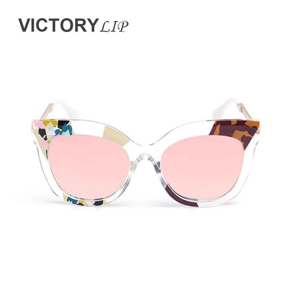 

sunglasses victorylip 2021 camou metal transparent frame brand designer mirror rose gold large women sun glasses lady female, White;black