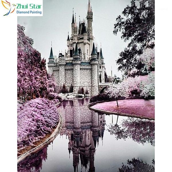 

full drill diamond embroidery 3d diamond cross stitch fashion mosaic pattern of rhinestones and castle zx1