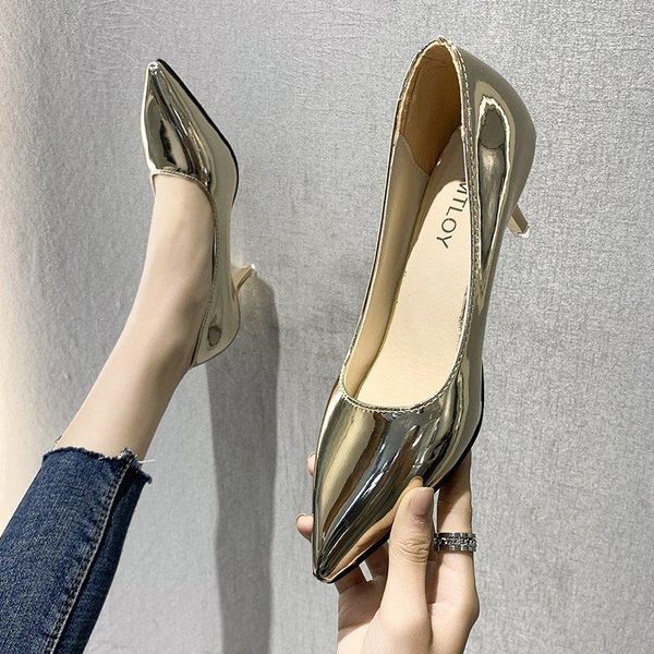 

2021 spring autumn women's shoes high heels pumps pointed toe luxury lady gold silver office valentine shoes plus size 33-43, Black