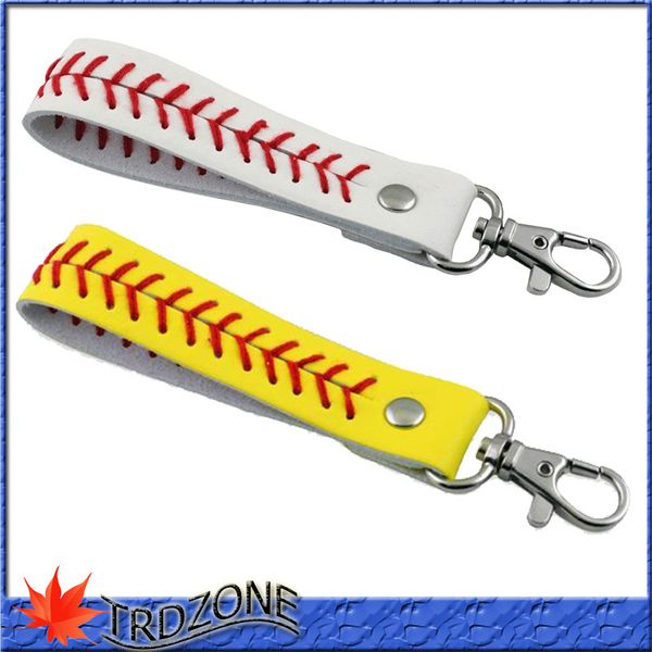 

leather keychain sports yellow red baseball key ysoftball chain, Silver
