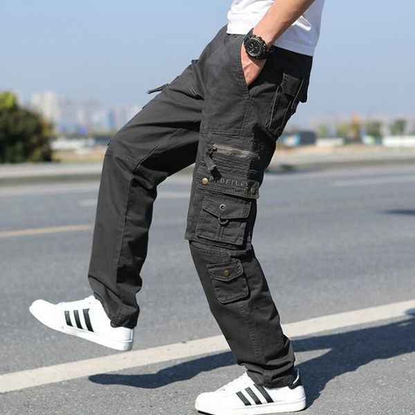 

2021 men's casual cargo cotton pants with a straight leg multi-pocket general male in the open air zt71, Black