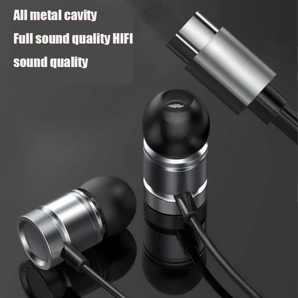 

type-c in-ear earphone wire-controlled metal earbuds subwoofer hifi sports headphones for huawei mate20/p30/p40 honor