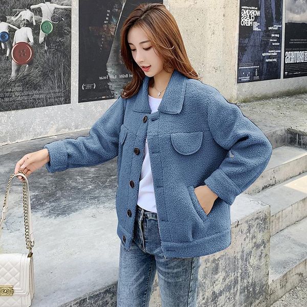 

201909 korean lambswool short winter coat women lambswool faux fur coat loose female jacket women solid color teddy1, Black