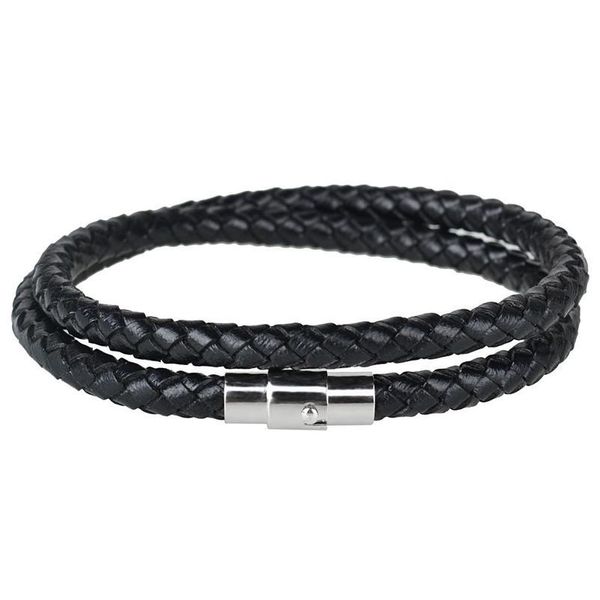 

men's magnetic buckle wrist strap double layer leather woven bracelet fashion simple hand line men's qyldzy