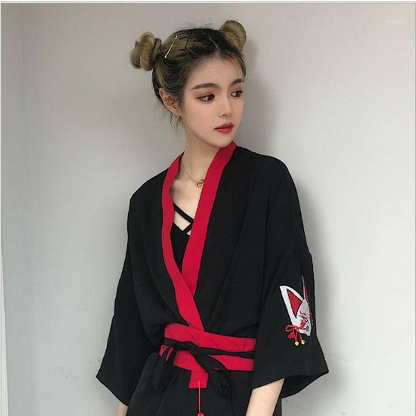 

japanese style women jackets kimono yukata haori retro cardigan sakura harajuku asian clothes hanfu loose cardigan bath robes1, Red