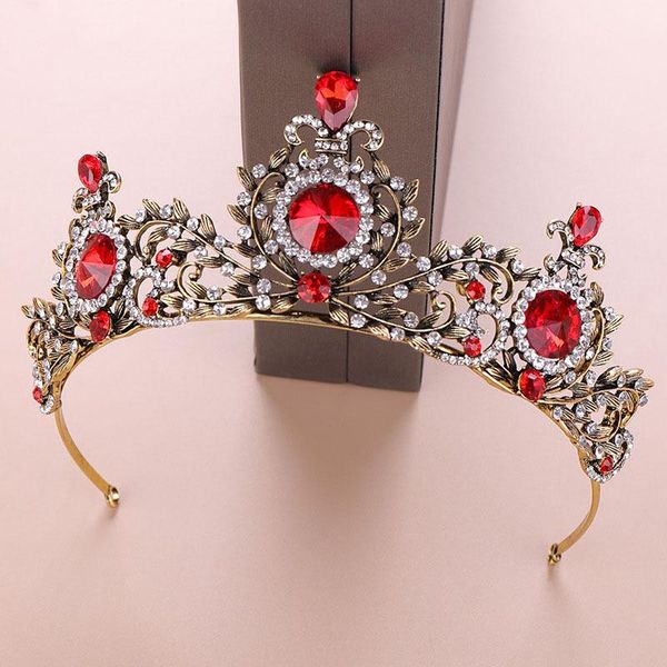 

ретро барокко красный хрустальный горный хрусталь большая корона tiaras de nooiva головной ювелирные изделия цветок головной уборные женщины, Golden;silver