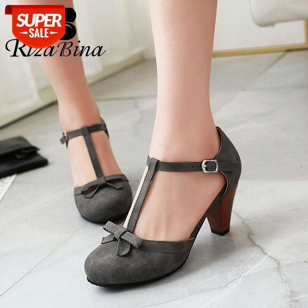 

rizabina size 33-48 women fashion pumps shoes stylish round toe shoes women sweet bowknot thick high heels lady party footwear #y121