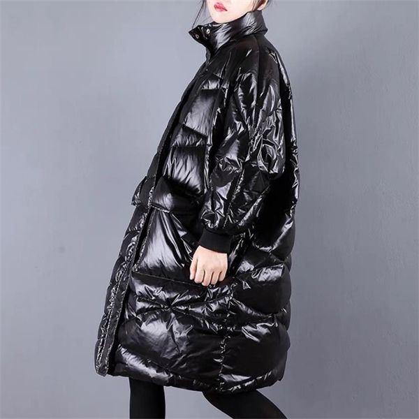 

new fashion brand loose style white duck down jacket female glossy warm thick parka winter coat women plus size c1204, Black
