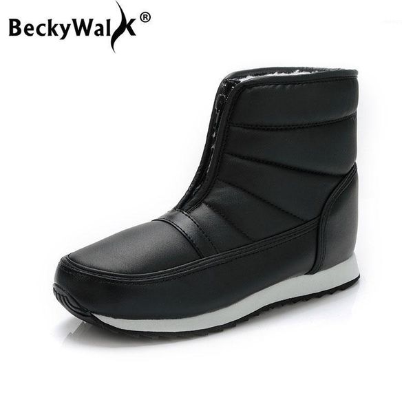

beckywalk warm women snow boots front zipper shoes woman easy wearing antiskid home winter boot comfortable women shoes wsh31001, Black