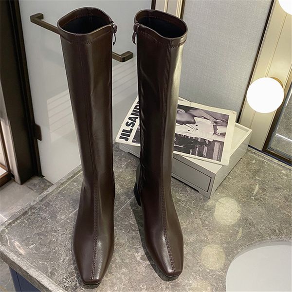 

2020 nova moda feminina preto bloco de salto alto coxa altas inverno quente pele botas longas praa dedo p na altura do fgk9, Black