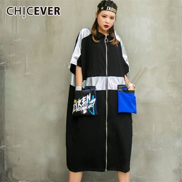

chicever patchwork pocket trench female hit color lapel collar short sleeve oversize casual coats women fashion clothes 201031, Tan;black