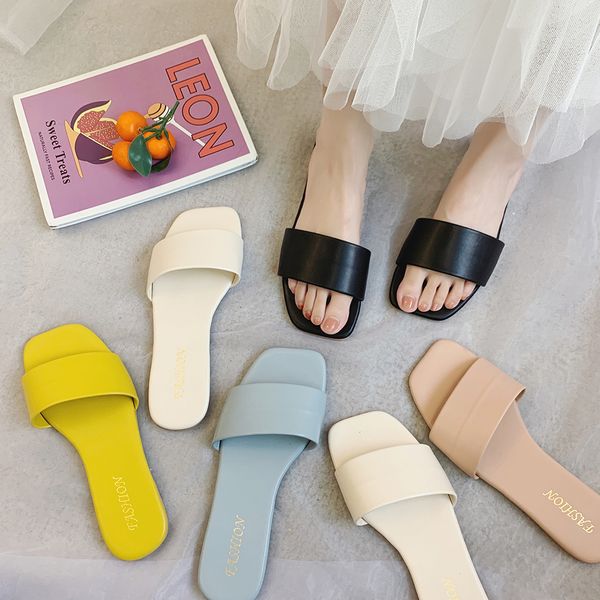 Pantofole femminili colore caramella fondo piatto pantofole femminili moda semplice moda selvaggia antiscivolo spiaggia pantofole femminili di grandi dimensioni Y1123