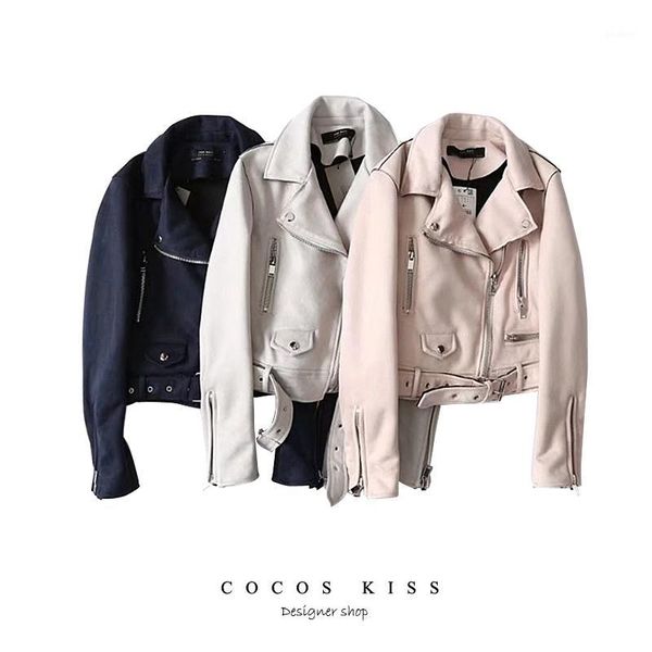 

2018 new arrial women suede faux leather jackets lady fashion matte moto biker coat turn-down zipper sashes pockets outwear1, Black