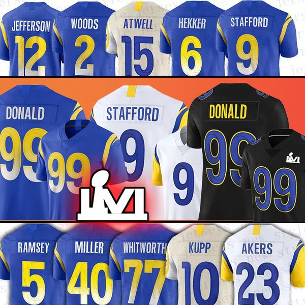 

los angeles''rams''9 matthew stafford football jerseys 99 aaron donald cooper kupp sony michel jalen ramsey whitworth vo, Black;red