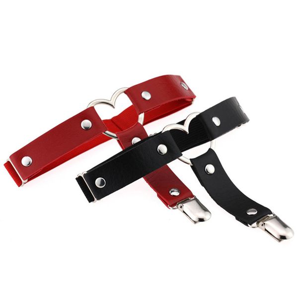 

women heart harajuku leg rivet punk goth leather belt ring garters night club popular garter, Black;white