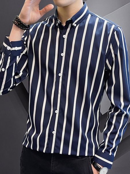 

men striped print button down shirt j36r#, White;black