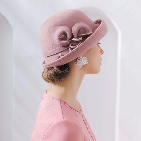 

2020 fibonacci 2018 новый бренд качество фланцевая цветочная шерсть федорас женская осень зимние шляпы купол элегантный банкетный федора шля, Black;white