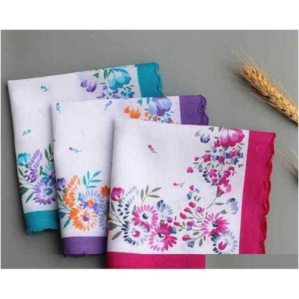

women handkerchief 100% cotton floral hankie flower embroidered handkerchiefs colorful ladies pocket towels wedding party favor dhd40 yorcn, White