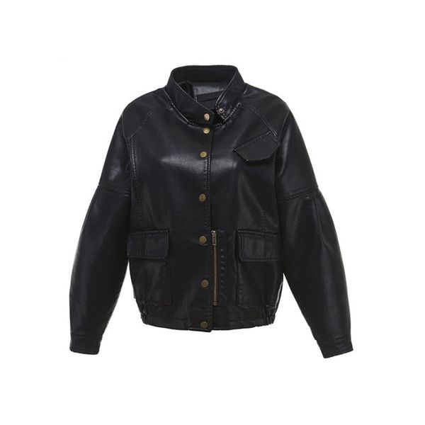 

2021 new autumn women smooth biker female jacket of the loose plutonium leather fits jackets outwear 8qhz, Black