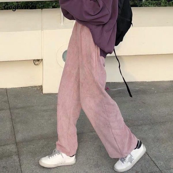 

women casual pants solid vintage elastic waist wide leg oversize ins chic leisure korean retro loose womens fashion teens new bf, Black;white