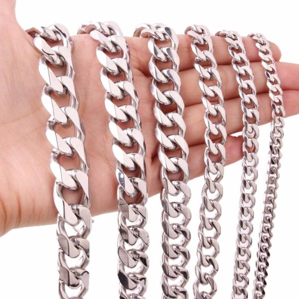 

chains 5/8/1012/15/17/19mm polishing accessories stainless steel men miami chain curb cuban link x necklace rapper choker, Silver