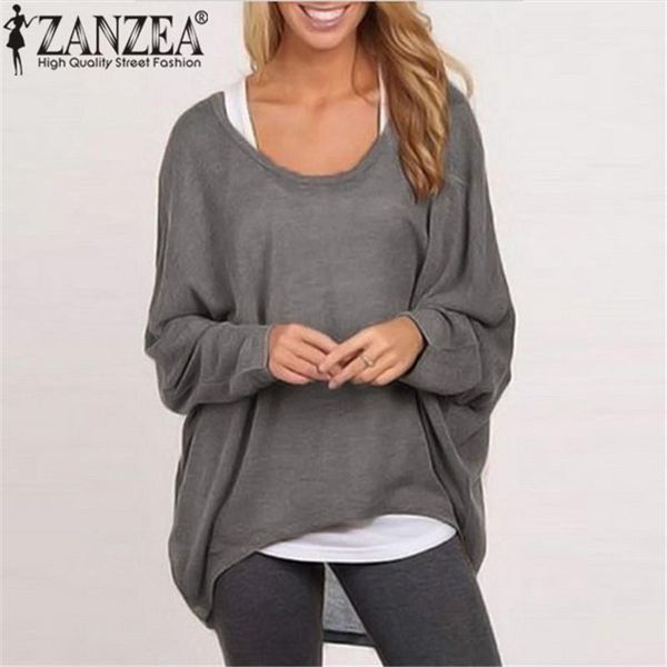 

women's sweaters wholesale-9 colors zanzea blusas spring autumn women blouse casual loose batwing long sleeve shirt sweater jumper pull, White;black