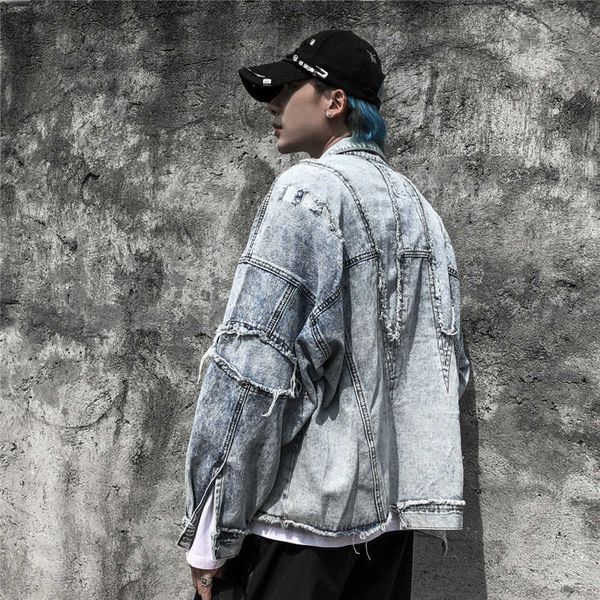 

guochao scratch denim jacket for men, Black;brown