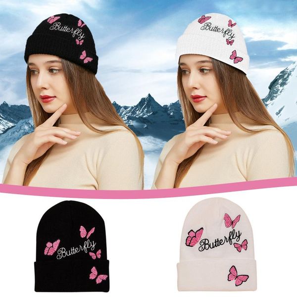 

beanie/skull caps casual beanie hat for women winter autumn knitted skullies beanies with butterfly printed fashion ladies warm, Blue;gray
