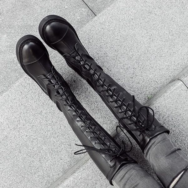 

women's boots 2020 winter new british style handsome tall boots warm long fashion all-match flat-bottomed women1, Black