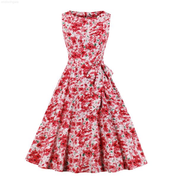 

new lace up 50s print swing dress 2208, White