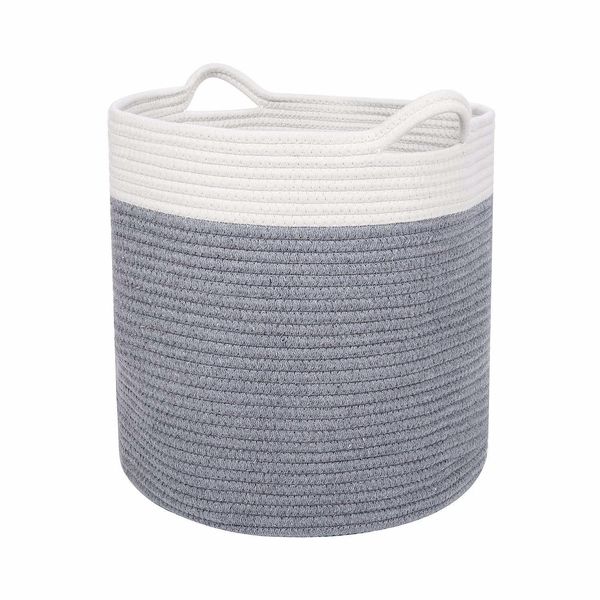 

cotton storage basket organize clothes, gifts, toys diapers cute, neutral white & gray foldable laundry baskets q1215