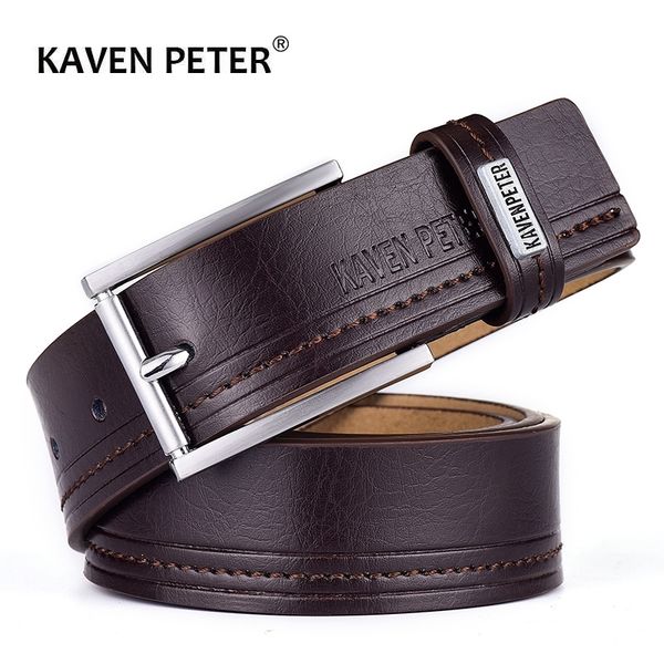 

men cow genuine leather belt fashion luxury designer male jeans belts casual pin buckle belt for men dropshipping 201106, Black;brown