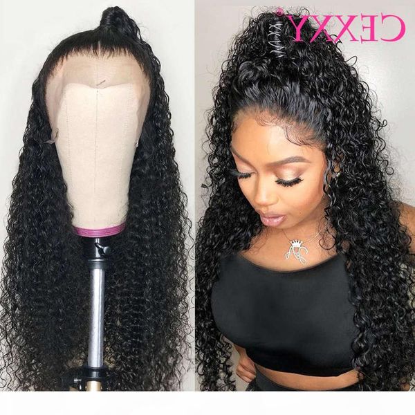 

cexxy curly brazilian deep wave front human hair wigs for women 180 density glueless lace wig full 30inch, Black;brown